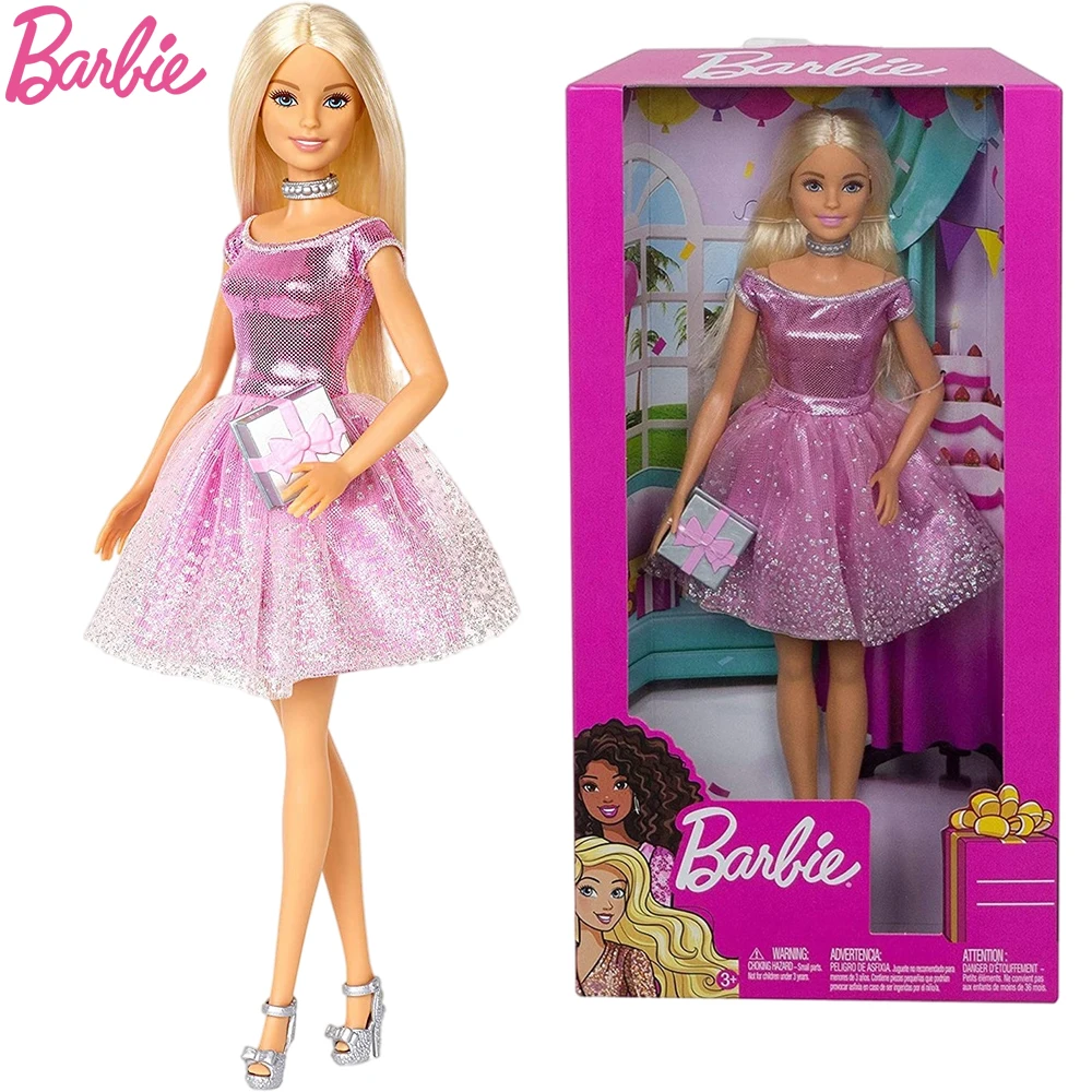 

Original Barbie Happy Birthday Doll Blonde Wearing Shimmery Pink Party Dress Popular Toys for Girls Kids Birthday Gift GDJ36