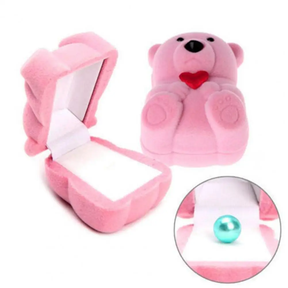 

1pc Jewelry Display Storage Box Case Creative Flocking Bear Love Heart Shape Jewelry Storage Ring Boxes Gift Holder Wholesale