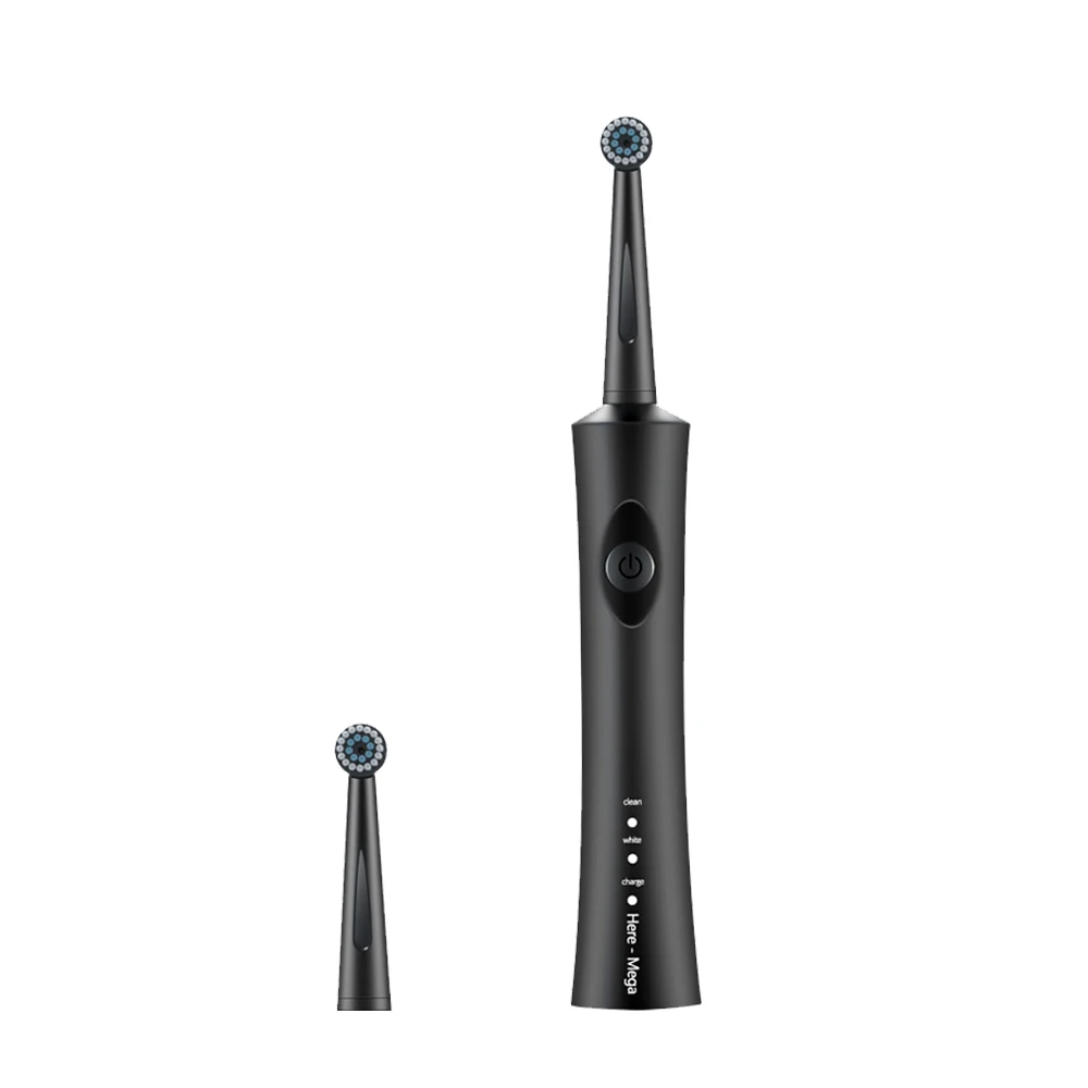 R02 black 2 heads Здесь Мега вращающаяся электрическая зубная щетка для взрослых зубная щетка Smart USB перезаряжаемая Чистящая щетка Сменные отбеливающие головки - Color: R02 black 2 heads
