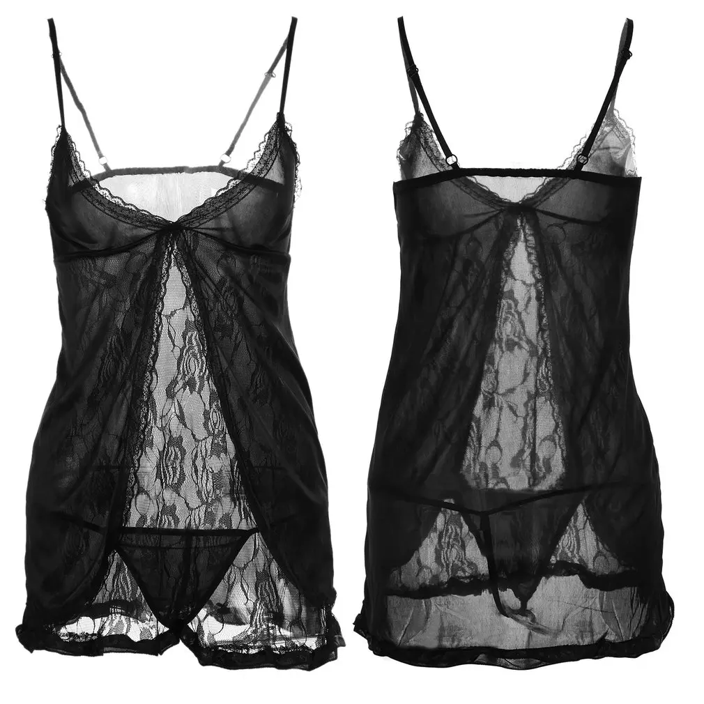 Черная кружевная эротическая комбинация сексуальная ночная рубашка женское