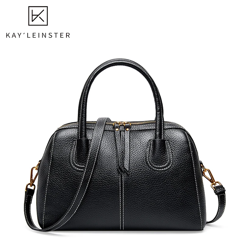 

Leather Boston Women Handbag Fall and Winter Pillow Bags Cowhide Lychee Shoulder Bag Korean Solid Zipper Ladies Cross Body Bags