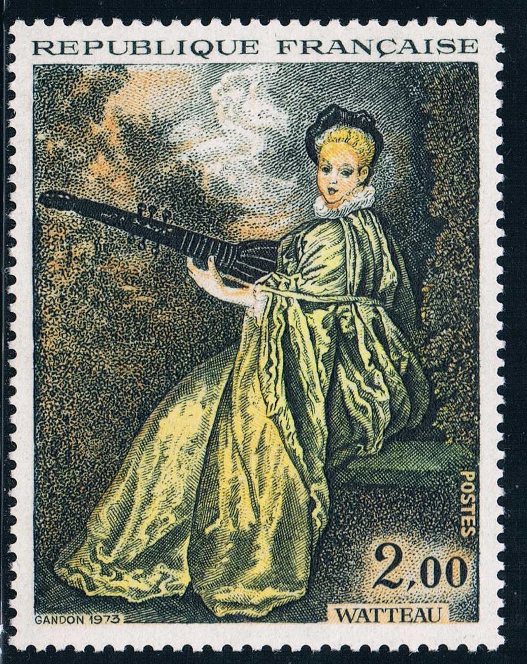 Французский штамп FR3045 1973 художественная серия картина играть на пианино женщина