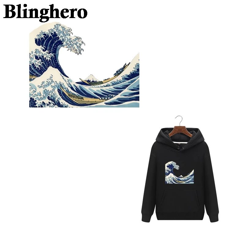 

CA850 Kanagawa Surf Clothing Heat press Transfers Stickers Iron-on Patch DIY craft supplies Decoration Appliques for T-shirts