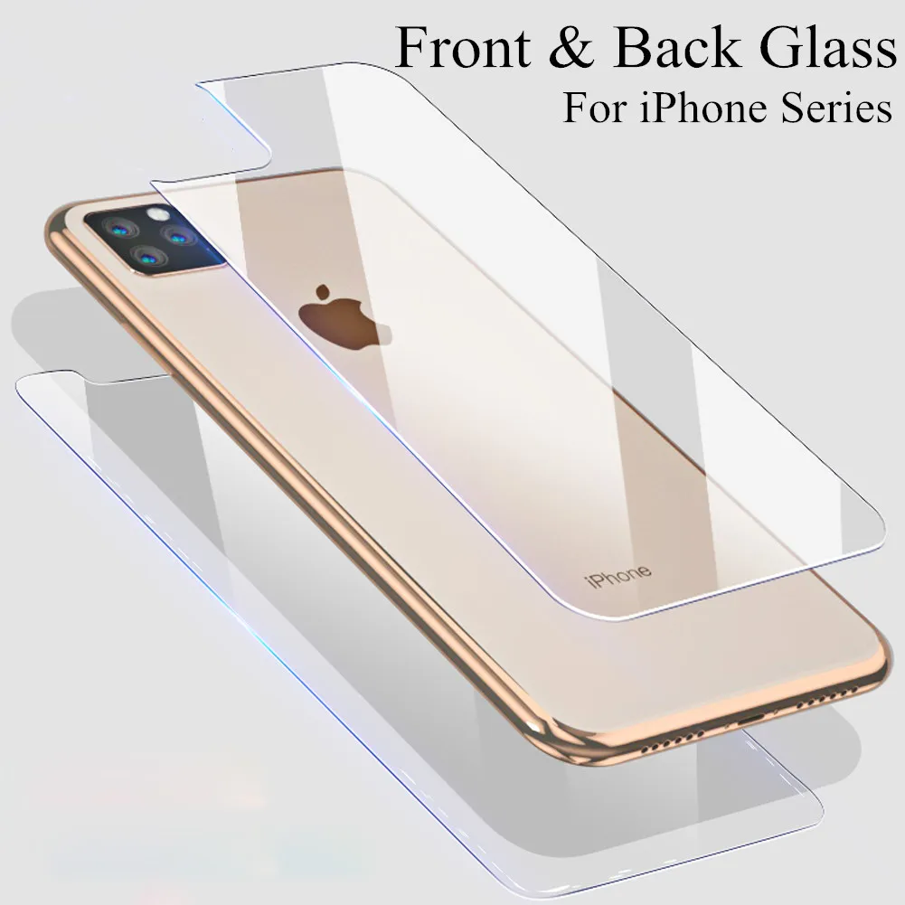 

Front+Rear Glass For iPhone 11 Pro Max X Xr 6 6S 7 8 Plus 5 SE Screen Protector Full Body Temper Glass For iPhone 11pro Xs Max
