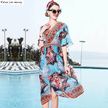 

Real 100% Pure Silk Dress Summer Dress Women Clothes 2020 Long Beach Party Dress Korean Elegant Women's Dresses Vestidos ZT2456