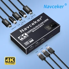 Navceker HDMI متوافق مع مفتاح ماكينة افتراضية معتمدة على النواة 2 منفذ 4K USB التبديل DP مفتاح ماكينة افتراضية معتمدة على النواة er صندوق الفاصل لمشاركة ماوس لوحة المفاتيح HDR مفتاح ماكينة افتراضية معتمدة على النواة