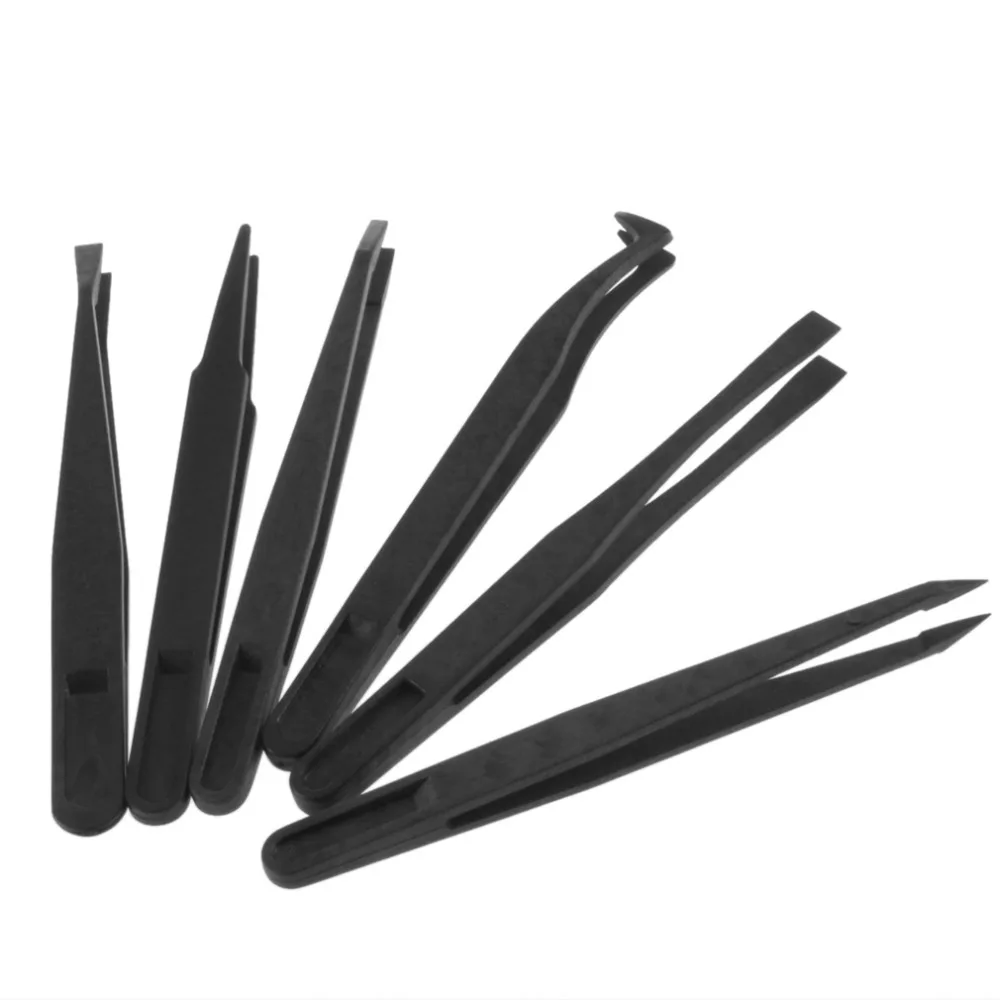 

6pcs/set Anti static Plastic Tweezer Heat Resistant Repair Tool Straight Bend Tweezer Hand Tool Sets