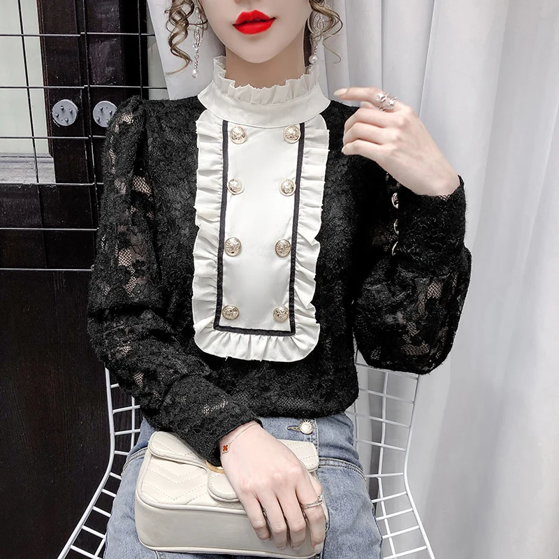 Vintage Women's Lolita Shirt Steampunk Gothic Lace Ruffle High Neck Blouse Tuxedo Shirts Blusas Office Party Club Palace Shirt women gothic lolita birdcage 5 hoop petticoat underskirt medieval victorian circle fishbone crinoline pannier