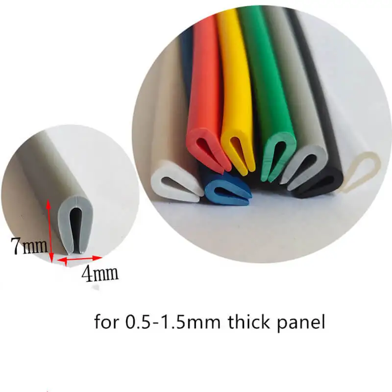 U-Shape Sealing Strip, Edge Enclosure for 0.3-1.5mm Thick Glass, Metal Panels, White Red Grey Black Blue Yellow Green Orange