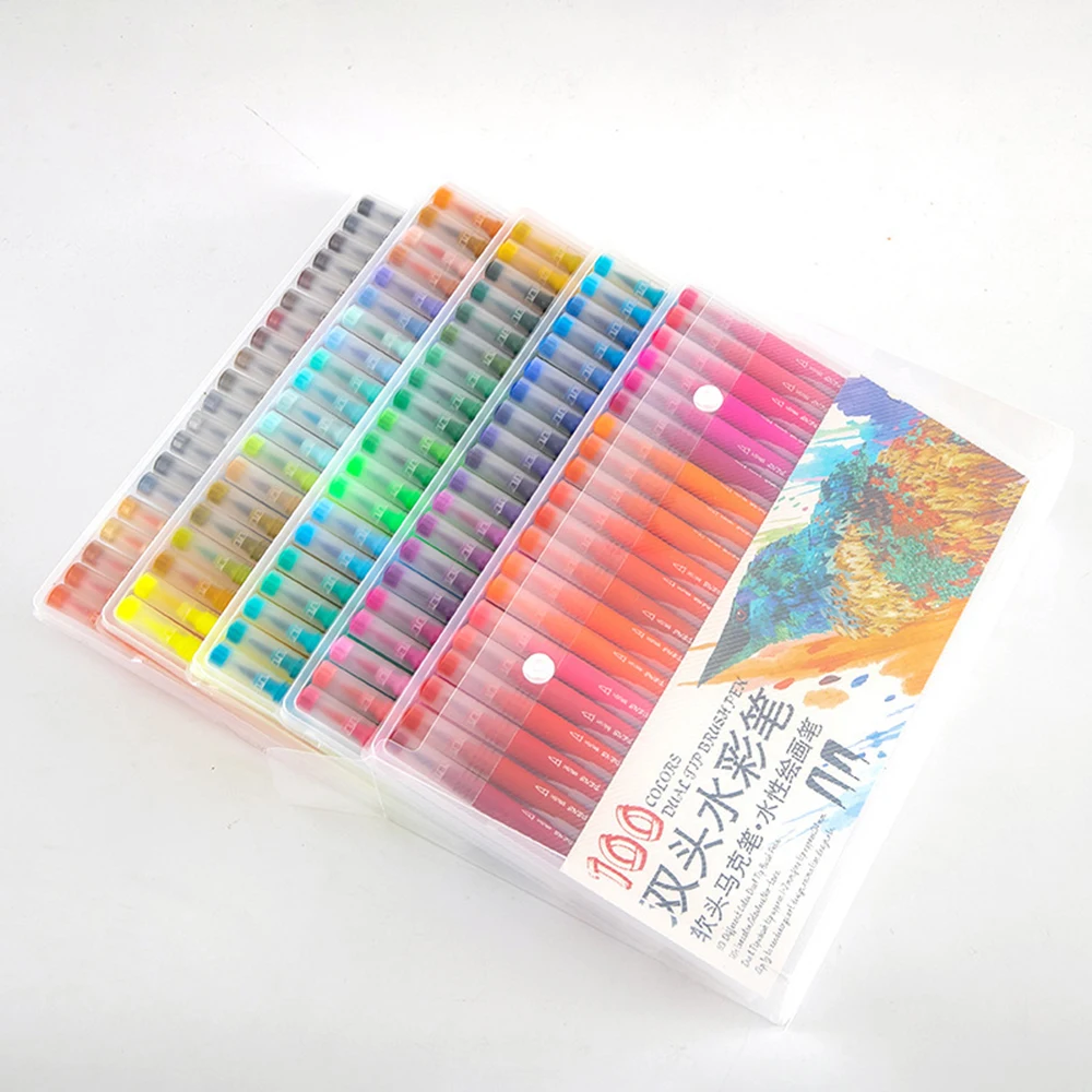 

48/60/72/100 Color Double-headed Color Marker Hand-painted Hook Line Pen WaterColor Brush Pen Set Fine Art Painting Supply
