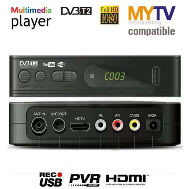 Full HD1080P Dvb t2 тюнер ТВ коробка T2 Wi Fi Usb2.0 HDMI спутникового приемник Dvbt2 встроенный