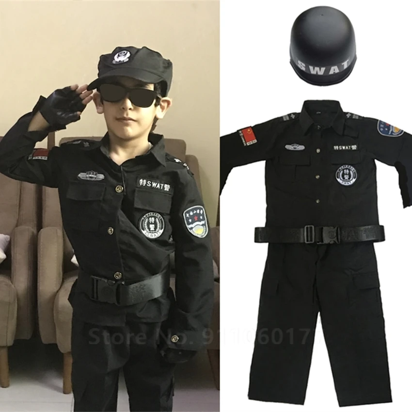Хэллоуин SWAT Детские костюмы косплей для мальчиков полицейская форма полиции