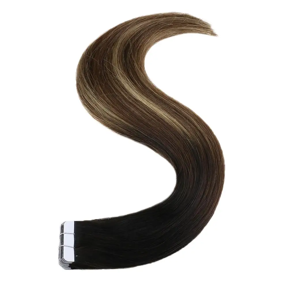 

Full Shine Machine Remy Tape Hair Extension Humain Tape in Extensions Balayage Color #1B Off Black Fading to 6 and 27 20Pcs 50g