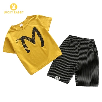

2019 Designer Children'S City Boy Clothing Boys Wholesale 2 Piece Set Short Sleeves Kids Boys Wear Collection Striped Shorts Set