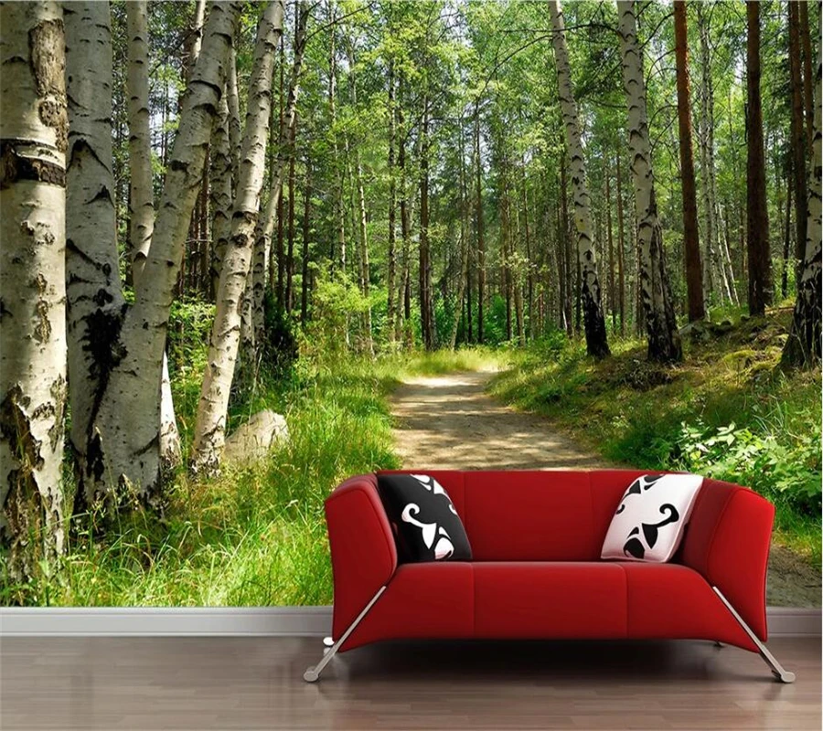 Custom wallpaper 3d murals green woods birch tree landscape TV background  wall papers home decor papel de parede 3d wallpaper|Wallpapers| - AliExpress