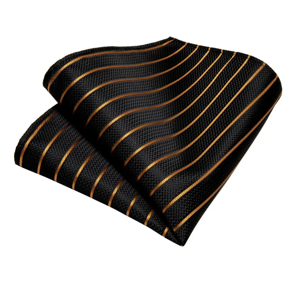 DiBanGu Designer Mens Wedding Tie Gold Black Striped Silk Neck Ties For Men Hanky Cufflinks Set Business Party Gravatas - Image 4