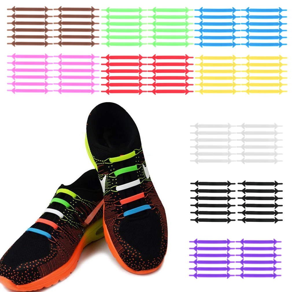 12Pcs/Set Creative Shoelace Unisex Women Men Athletic Running No Tie Shoelaces Elastic Silicone Shoe Lace All Sneakers 9 Colors