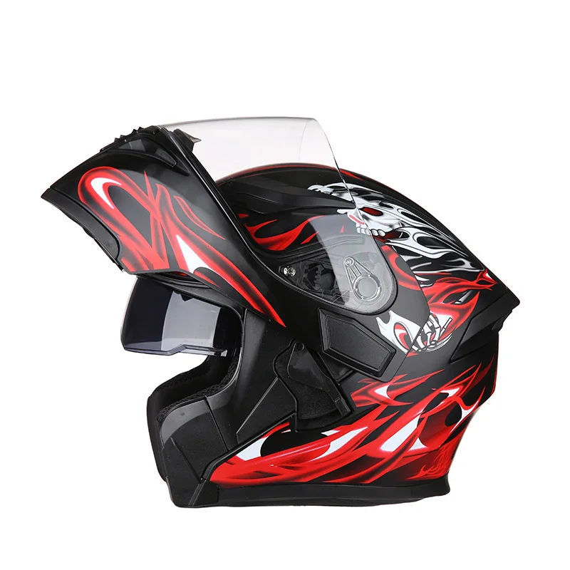 Для мужчин и женщин унисекс шлем для мотокросса Анти-туман внедорожный Кроссовый мотоцикл мото Casco флип-ап Полный лицевой шлем для мотоцикла - Цвет: Black red