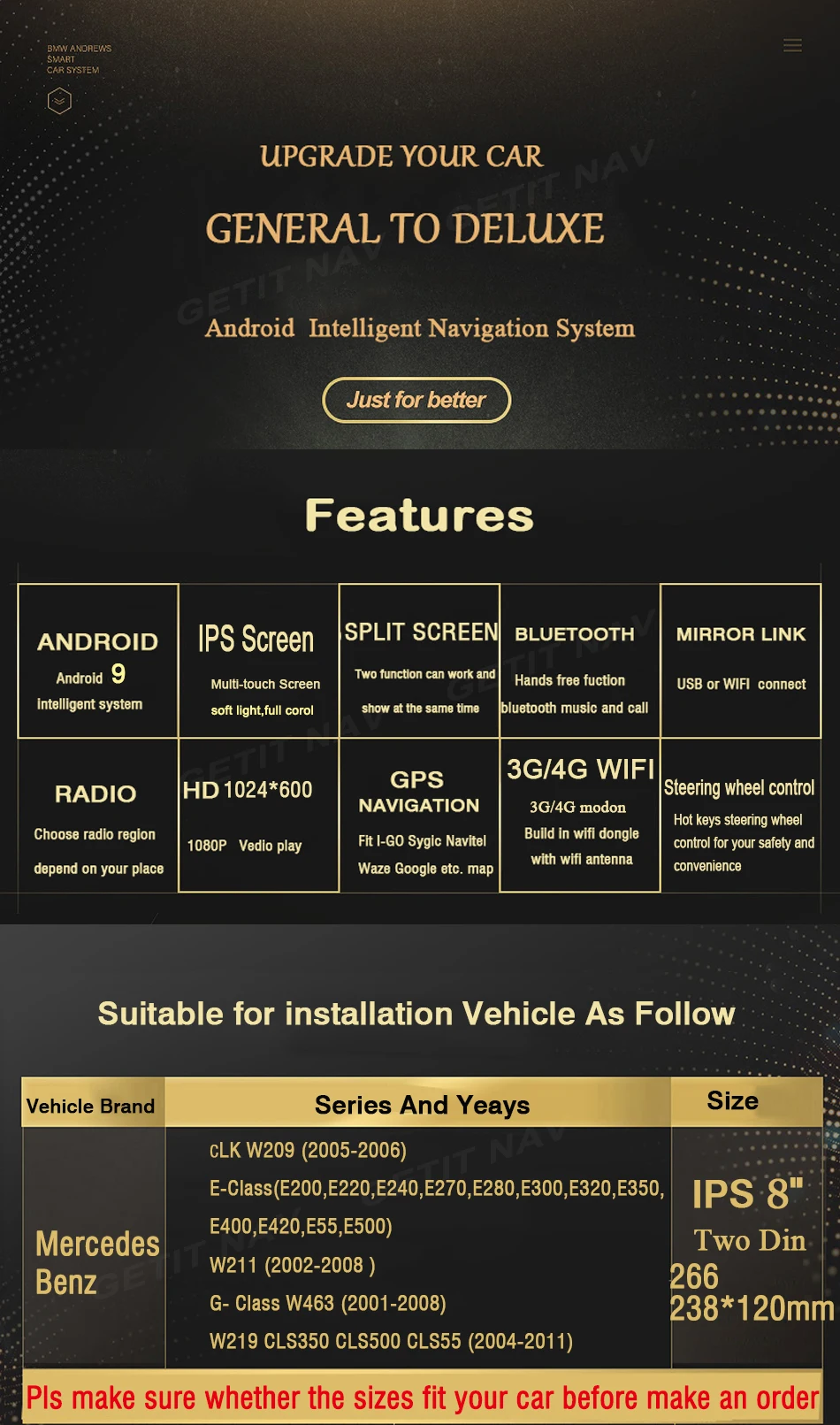 Flash Deal DSP IPS 4G 64G Android 9.0 2 din car DVD player For Mercedes Benz E-class W211 E200 E220 E300 E350 E240 E270 E280 CLS CLASS W219 1