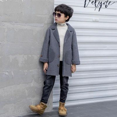 Детское повседневное шерстяное пальто; сезон осень-зима; Красивая бархатная верхняя одежда для мальчиков; Детский плащ с карманами; X498 - Цвет: Серый