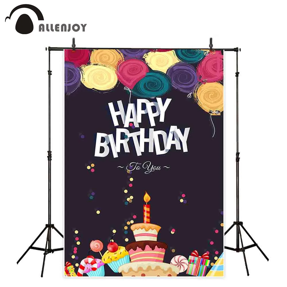 Allenjoy Colorful Balloons Photobooth Cakes Lollipop Candles Dot Bokeh Baby Shower Party Banners Happy Birthday Background Cloth | Дом и сад