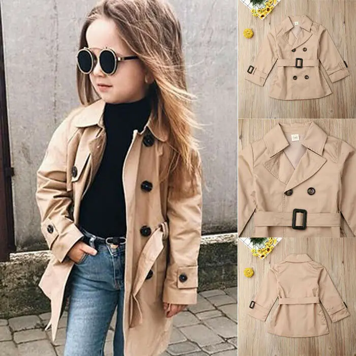 

Fashion New Toddler Baby Girl Belted Trench Coat Windbreaker Jacket Outwear