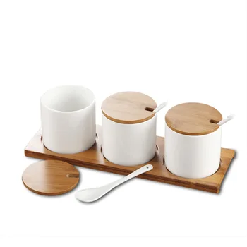 

Kitchenware Creative Ceramic Bamboo Cover Spice Jar Set Spice Box Straight