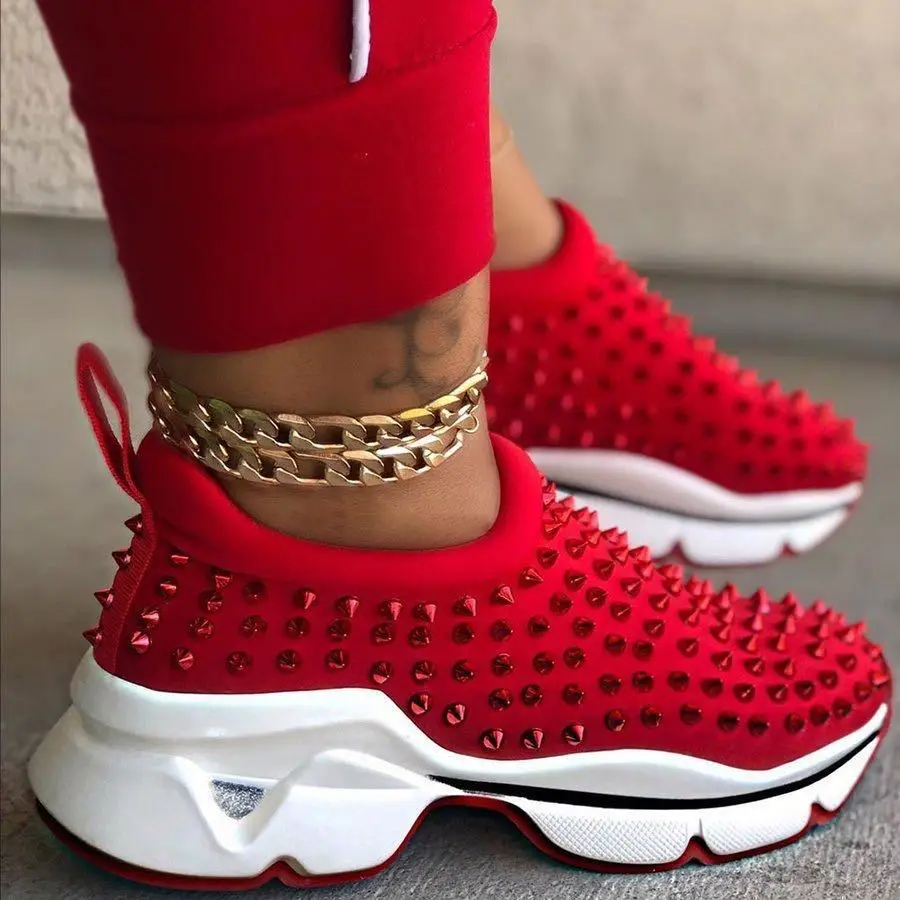 Shoes Women's Sneakers New Platform Small rivet Shoes Increased 3CM Shoes Wild Leather Casual Small Size 35 Woman Shoes