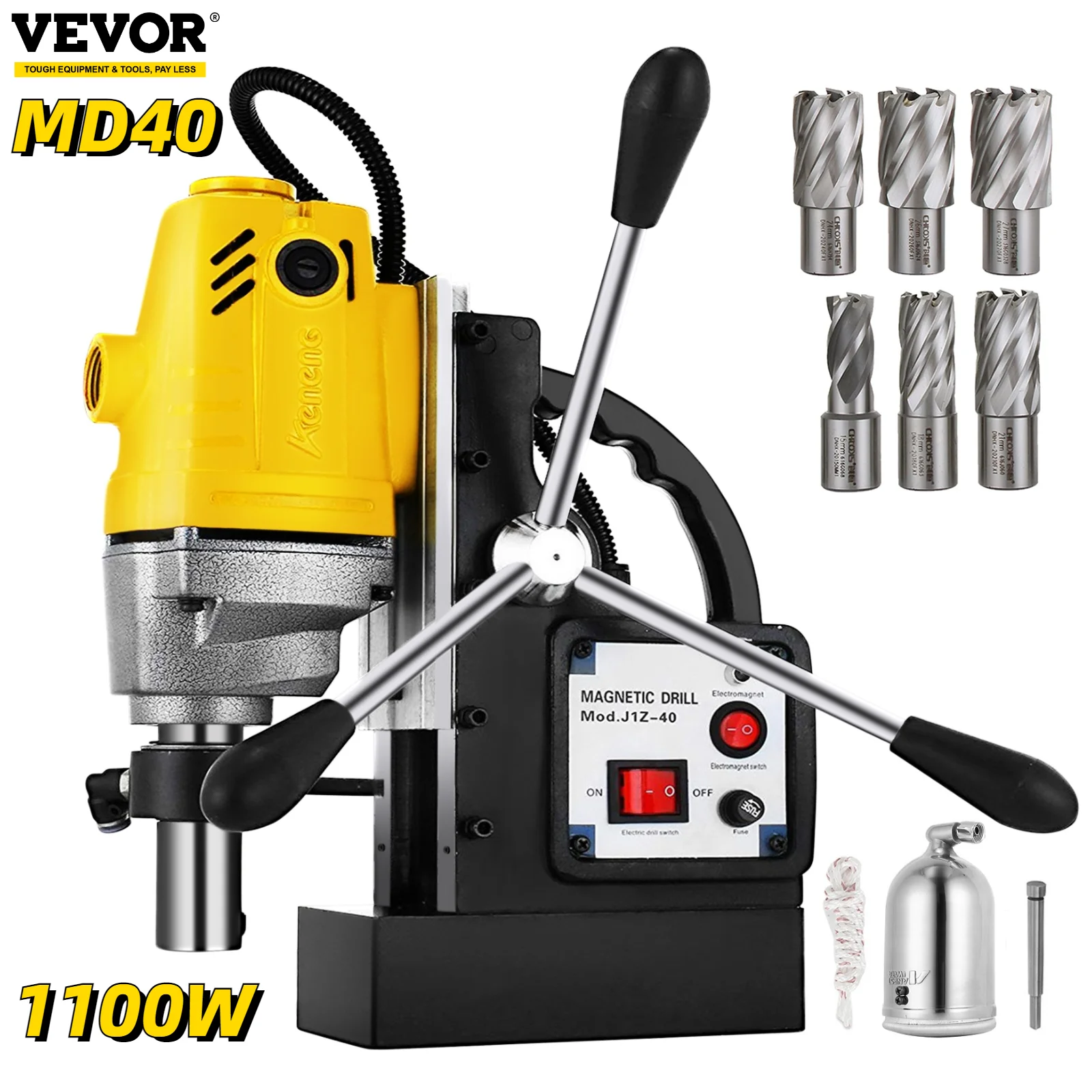 1100W MD40 Magnetic Drill Press 40mm Boring 12000N Mag Force Industrial Tapping 