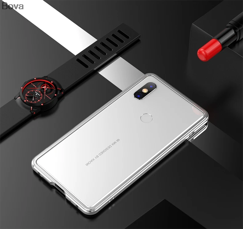 Чехол для Xiaomi mi Mix 2s роскошный Ультратонкий бампер alu mi num для Xiaomi mi x 2s+ 2 пленка(1 передняя+ 1 задняя - Цвет: Серебристый