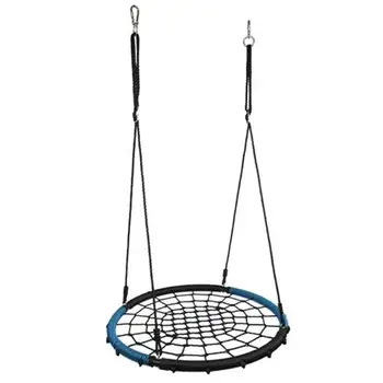 

40 Inch Spider Web Round Rope Swing with Adjustable Ropes, 2 Carabiners (Blue & Black)