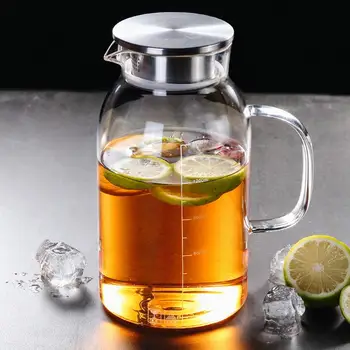 

Transparent Glass Pitcher Hot/Cold Water Jug Kettle Juice Container Bottle Easy To Clean Teapot