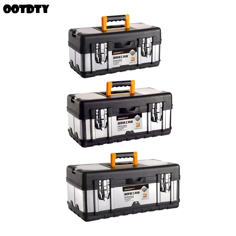 

Multifunctional Double Layer Stainless Steel Tool Box Plastic Portable Organizer with Lid Handle Hardware