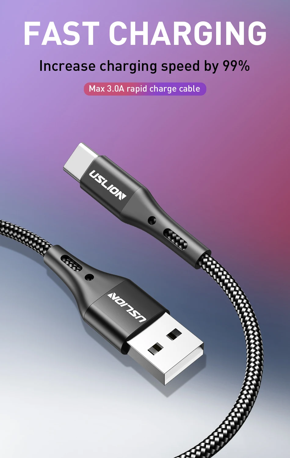 USLION 3A usb type C кабель провод для быстрого заряда для samsung Galaxy S8 S9 S10 Plus A50 USB-C Type-C Xiaomi mi9 Redmi Note 7 8 10 huawei P30 Pro мобильный телефон USB C кабель зарядного устройства USBC