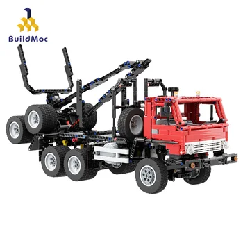 

BuildMoc Logging Trucks Car Construction City Building Blocks Worker Figure Bricks Toys for Children Crane Model Kids Game