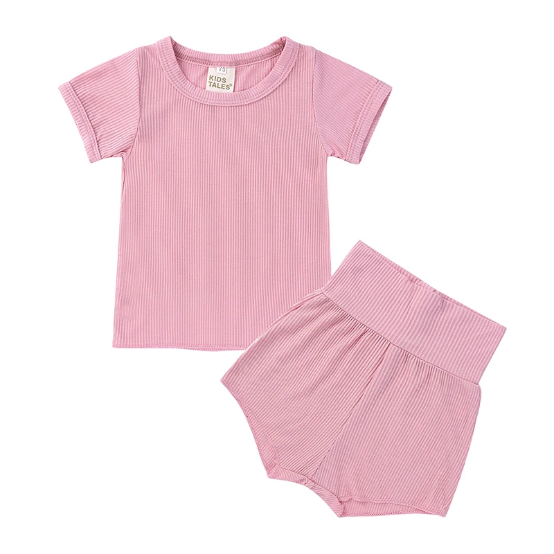 Baby Boy Girl Summer Clothes Set Short Sleeve T-shirt+Shorts 2pcs Newborn Outfits Kids Toddler Pajamas Knitted Infant Tracksuits Baby Clothing Set expensive