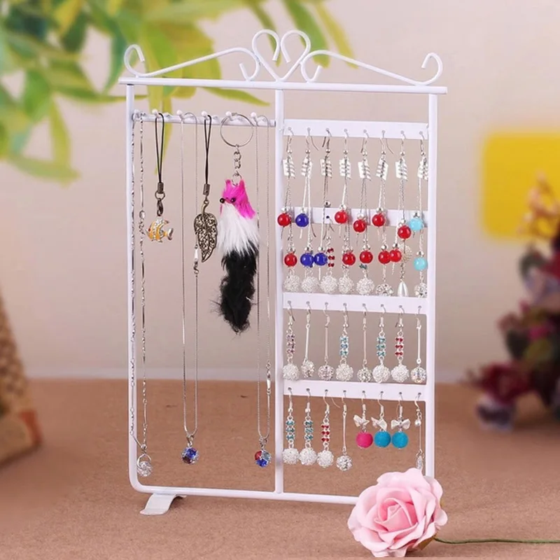 Top Selling Metal Four Colors 32 Holes 6 Hooks Necklace Hang Stand Holder 4 Tiers Jewelry Show Rack Organizer New