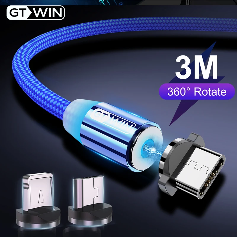 GTWIN Magnetic Cable Micro USB Type C Charger For iPhone Samsung Xiaomi Magnet USB Cable Fast Charging Phone Charge Cord Wire