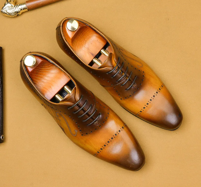 QYFCIOUFU/модные мужские туфли-оксфорды; модельные туфли из натуральной кожи; итальянская ручная работа; Уникальные Офисные свадебные мужские вечерние туфли
