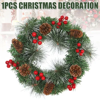 

Newes National Tree Pine Cone Grapevine Wreath Winter Snowflake Christmas Wreath for Front Door Foyers Shop Window Decor