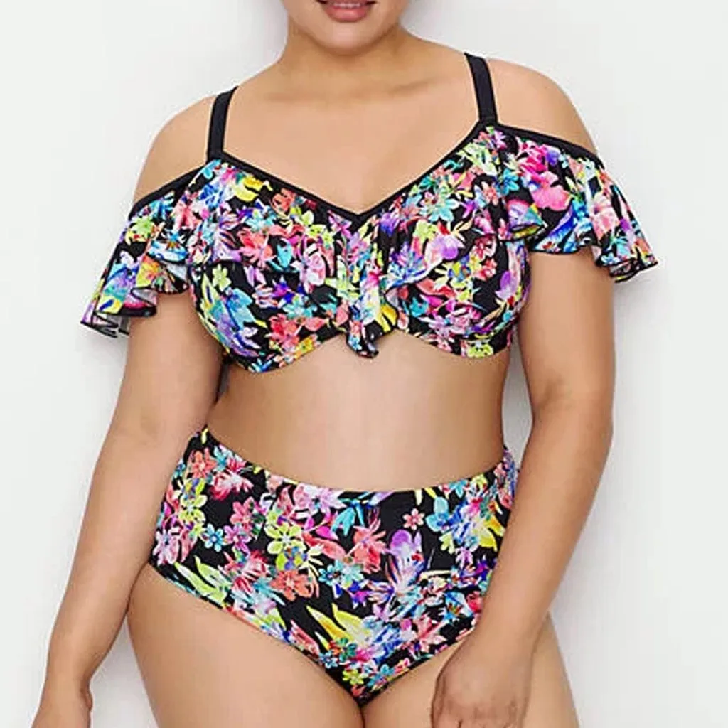 

2020 New Women Plus Size Bathing Suit Hot Sexy Two-Piece Swimming Suit Floral Print Sling Bikini Swimwear Push Up Pad Beachsuit