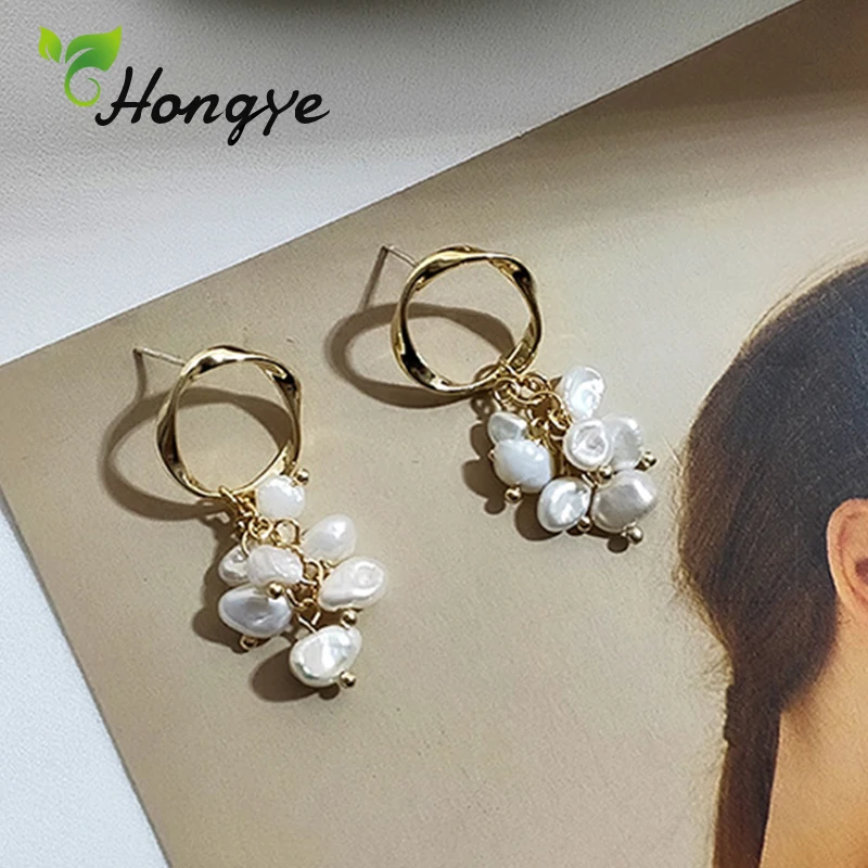 

2020 New Arrival 1 Pair Beaded Hanging Earrings Natural Baroque Pearl S925 Classic Female Ear Accessories Geometric Drop Earring