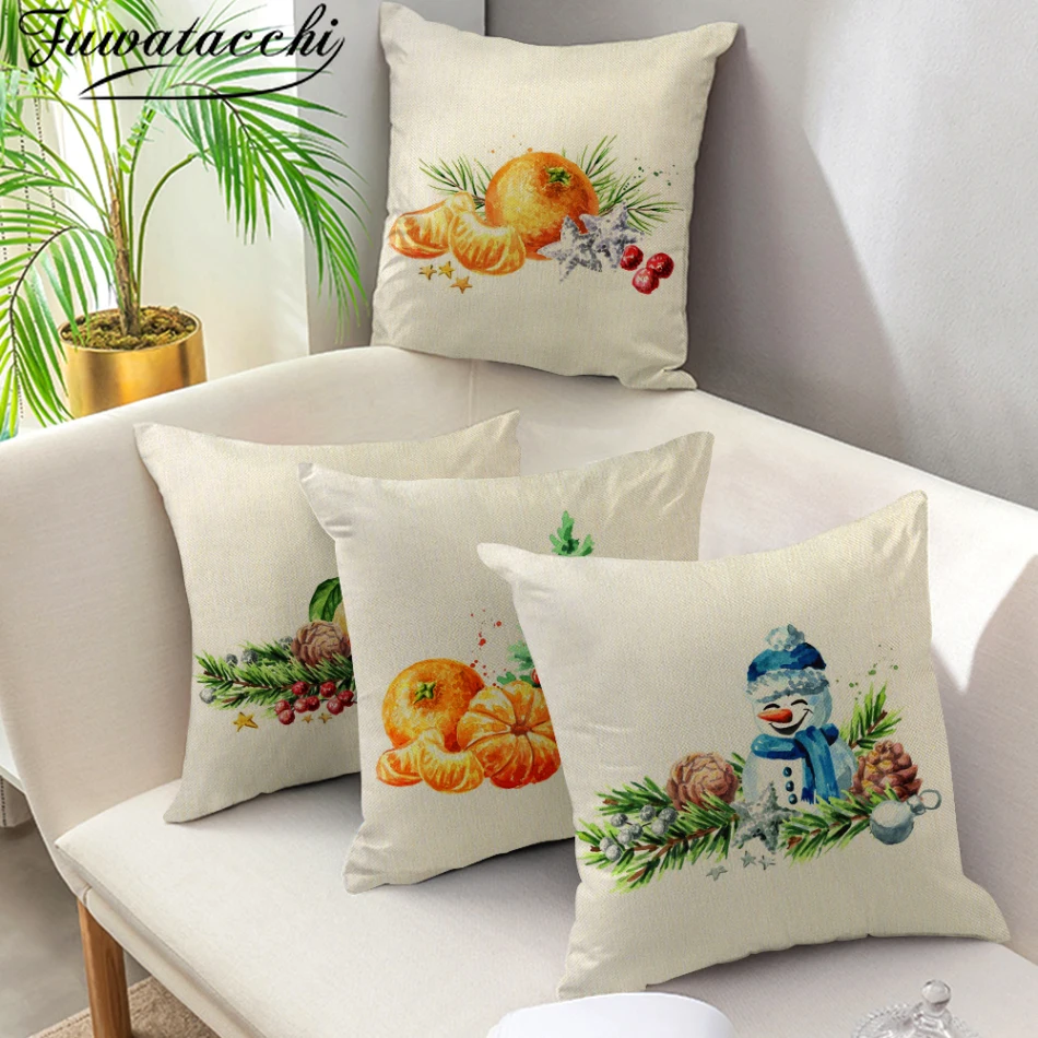 

Fuwatacchi Christmas Wreath Cushion Covers Linen Picture Pillow Covers for Home Sofa Decorative Throw Pillowcase Funda Cojin 45