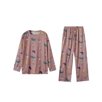 

Pijama Suit Spring Autumn Long Sleeve Pajamas Set Cartoon Girls Loose Large Size Fashion Home Service Two-Piece Suit White 2xl
