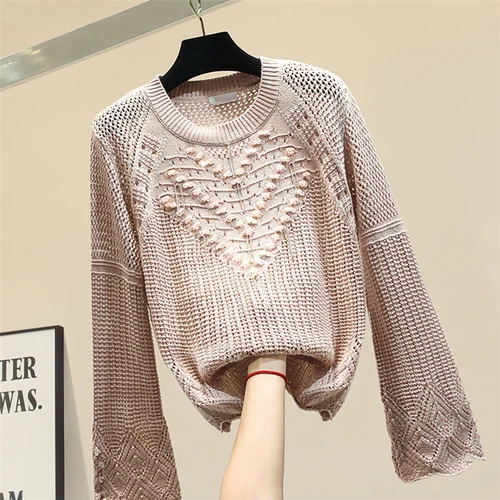 dark pink Осенне-зимний модный пуловер с блестками женский свитер с роговым рукавом Женская свободная одежда трикотажная рубашка Mujer - Цвет: dark pink