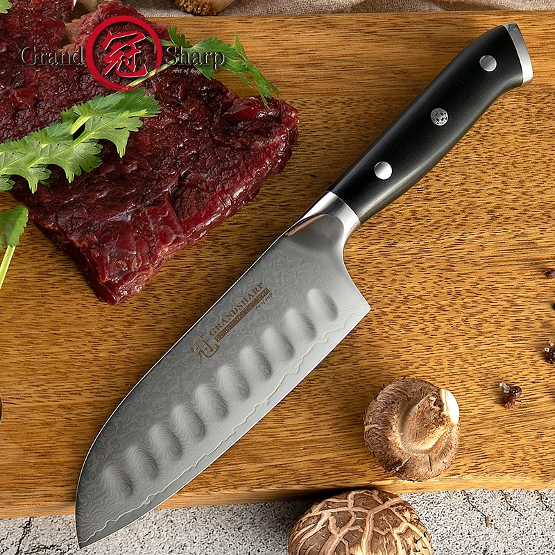 GRANDSHARP 5 дюймов нож Santoku VG10 японский дамасский из нержавеющей стали 67 слоев японские Дамасские кухонные ножи профессиональные