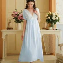 Vintage Lolita Dresses Nightdress Sexy Women Dressing Gown Nightgowns Lace Elegant Nightwear V-neck Sleepwear Plus Size Pink
