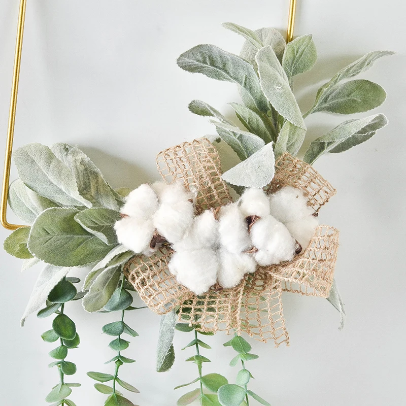 JAROWN European Style Geometry Metal Cotton Flower Garland Hemp Rope Home Wall Decoration Furnishing Artificial Plant Hanging Ring (5)
