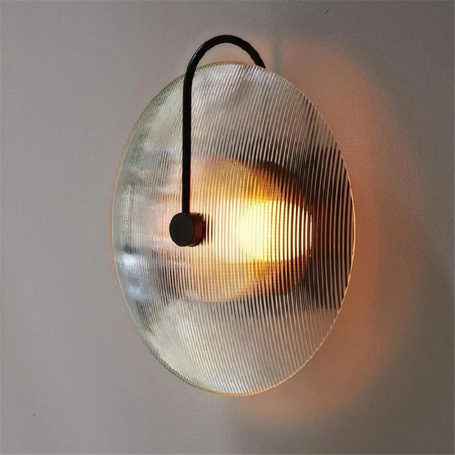 

postmodern round glass wall lamp living room corridor aisle wall sconce light home deco decorative circle led bedside lamps