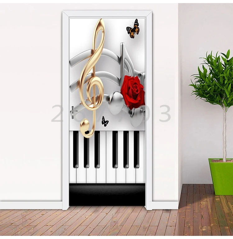 DIY самоклеющиеся наклейки на двери 3D фортепианная нота розы наклейки для гостиной спальни двери Декор ПВХ водонепроницаемый художественные обои плакат